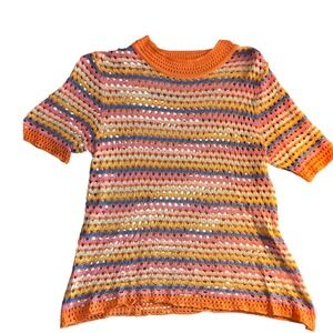 Angashion S Crochet Knit Stripe Sweater Rainbow Teacher Boho Spring Grandma Core